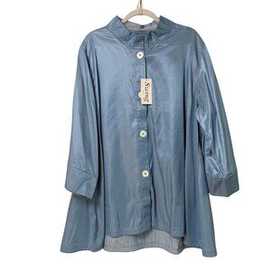 Breeke Swing Coat Jacket Size 1X 2X 3X Blue Button Up Shimmer Reversible NWT